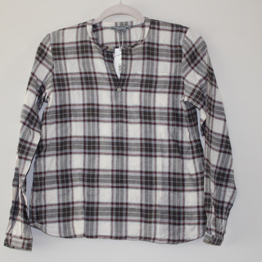 NWT Bonpoint Boys‎ Artiste Long Sleeve Half Button Down Shirt Mole Plaid 12